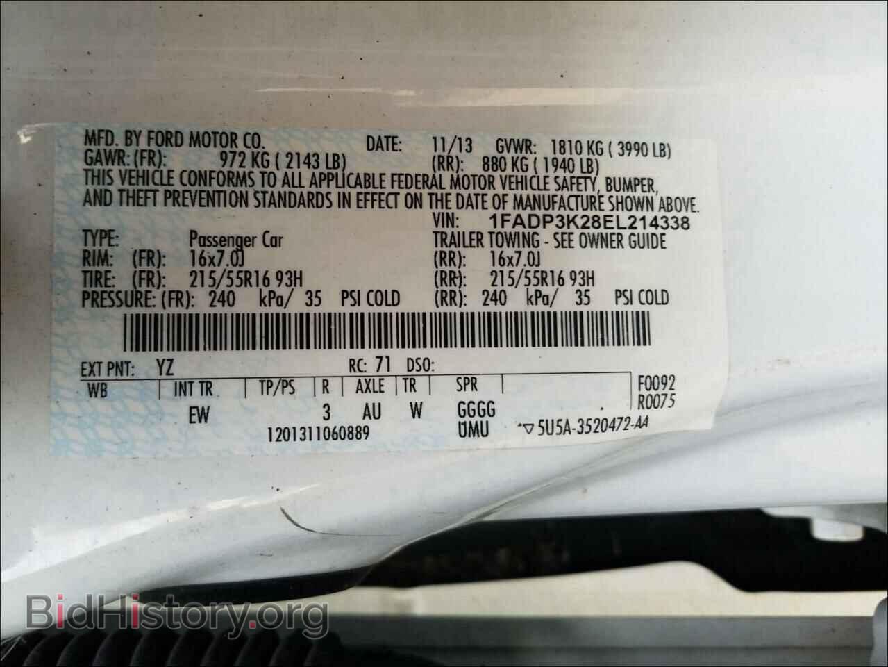 2014 FORD FOCUS - VIN: 1FADP3K28EL214338 - Фото 10