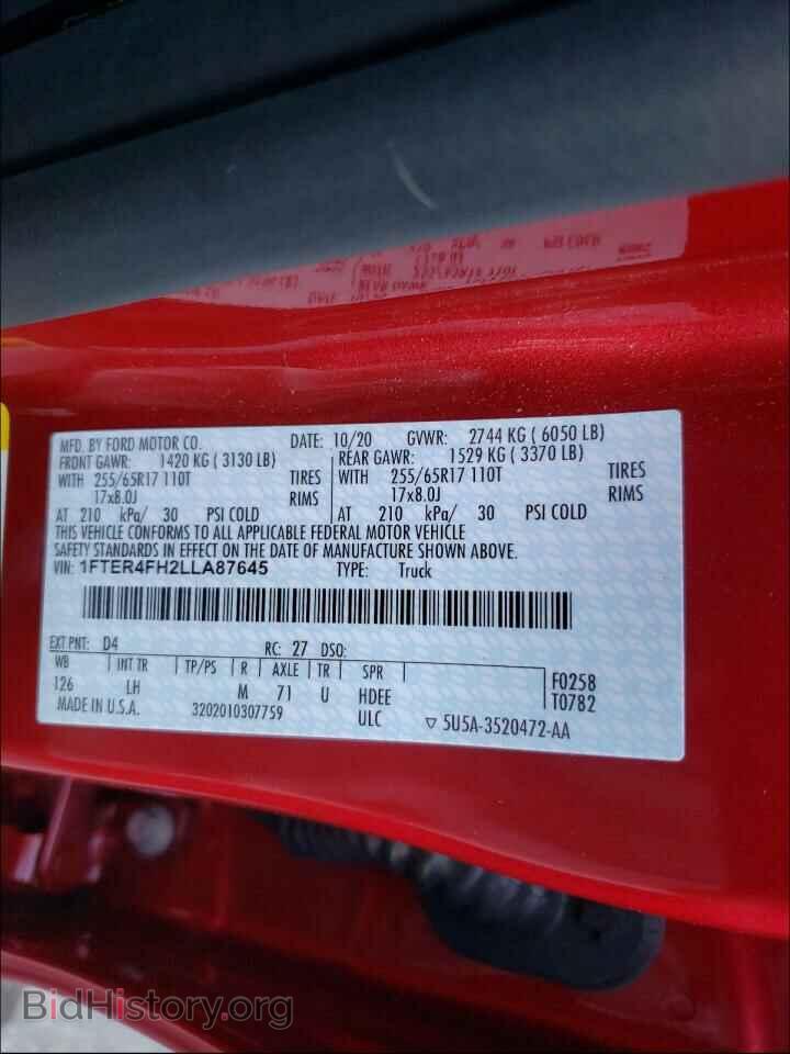 2020 FORD RANGER - VIN: 1FTER4FH2LLA87645 - Фото 10