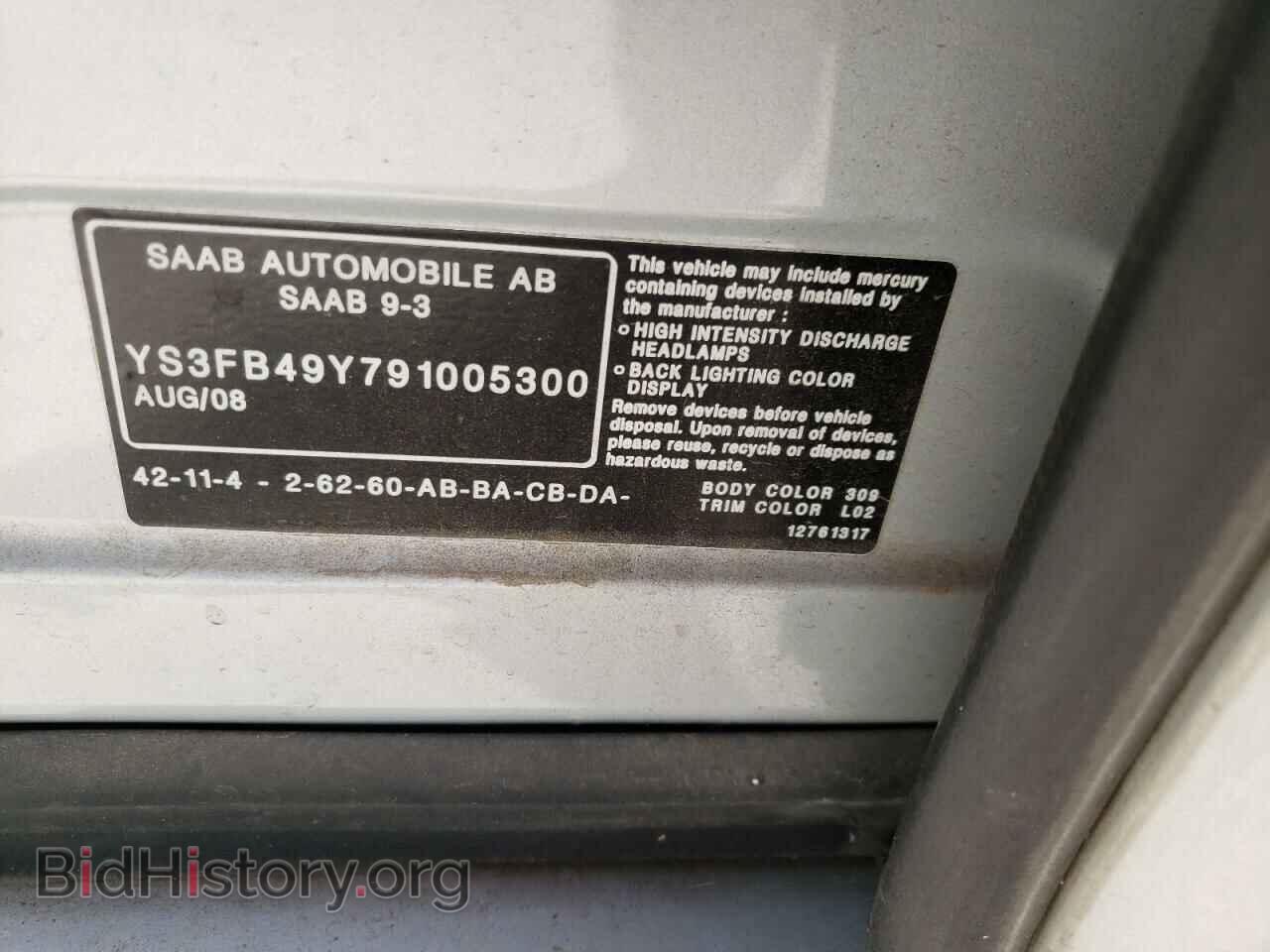 2009 SAAB 9 3 - VIN: YS3FB49Y791005300 - Фото 10