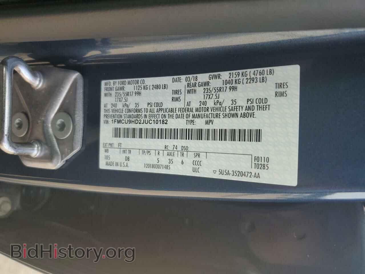 2018 FORD ESCAPE - VIN: 1FMCU9HD2JUC10182 - Фото 12