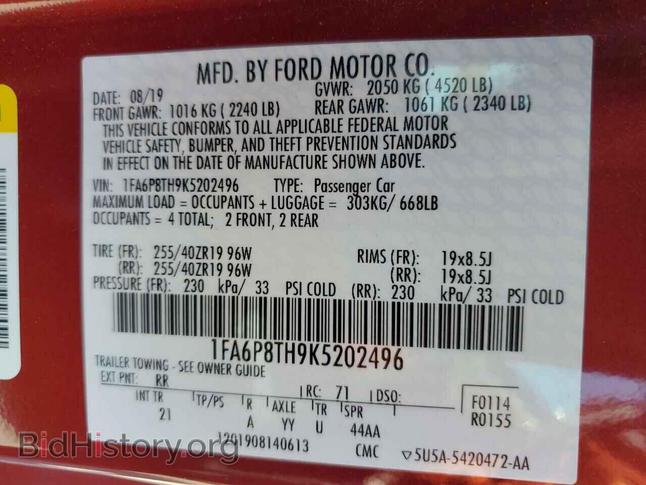 2019 FORD ALL Models - VIN: 1FA6P8TH9K5202496 - Photo 12