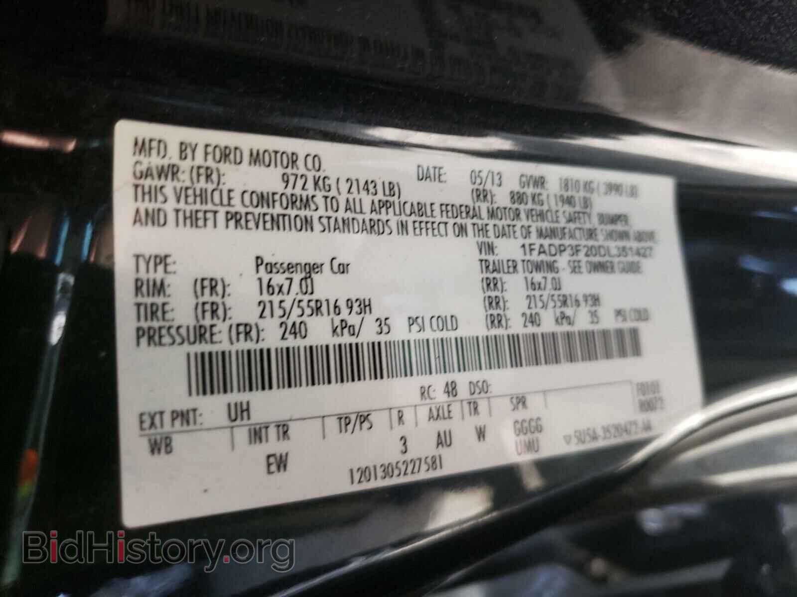 2013 FORD FOCUS - VIN: 1FADP3F20DL351427 - Фото 10