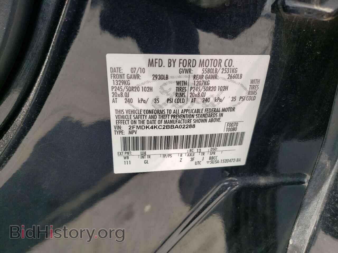 2011 FORD EDGE - VIN: 2FMDK4KC2BBA02288 - Photo 10