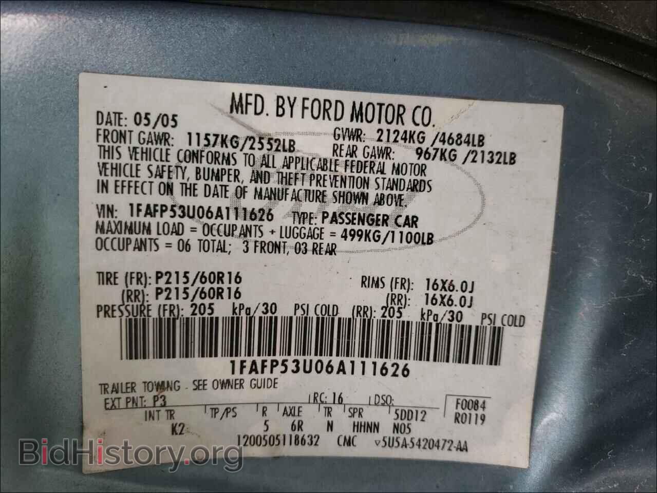 2006 FORD TAURUS - VIN: 1FAFP53U06A111626 - Фото 10