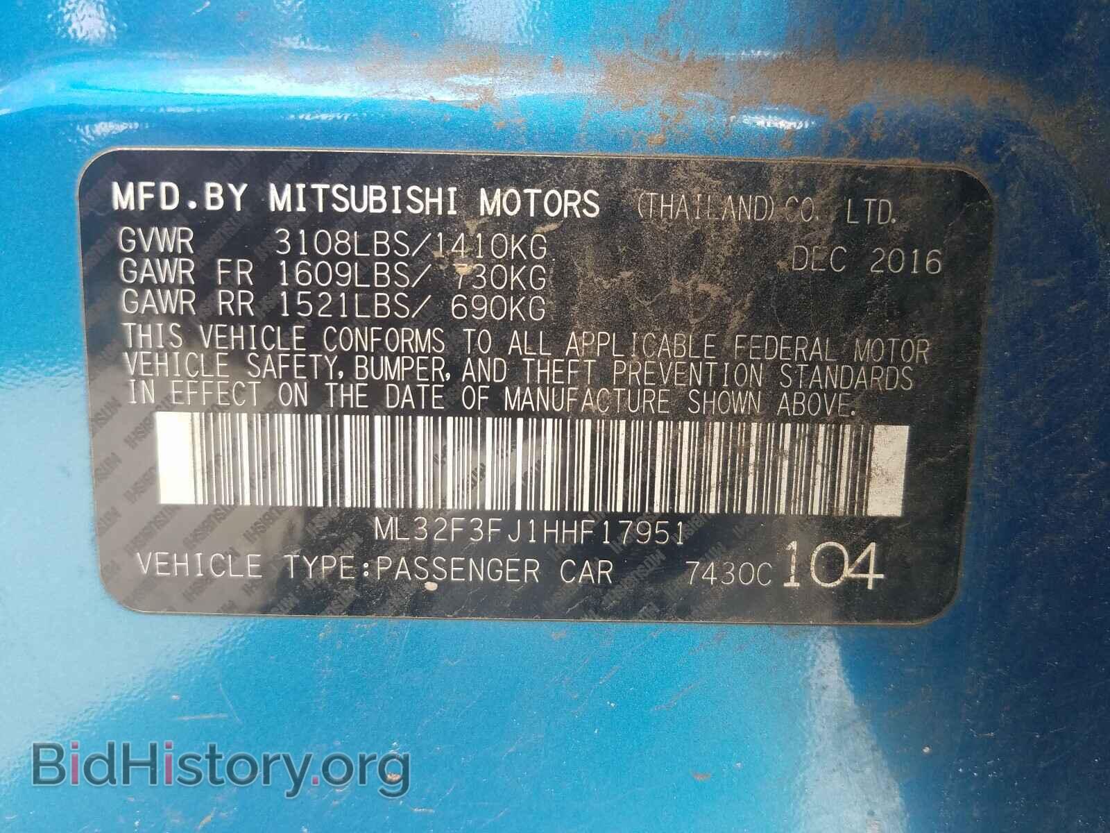 2017 MITSUBISHI MIRAGE - VIN: ML32F3FJ1HHF17951 - Фото 10