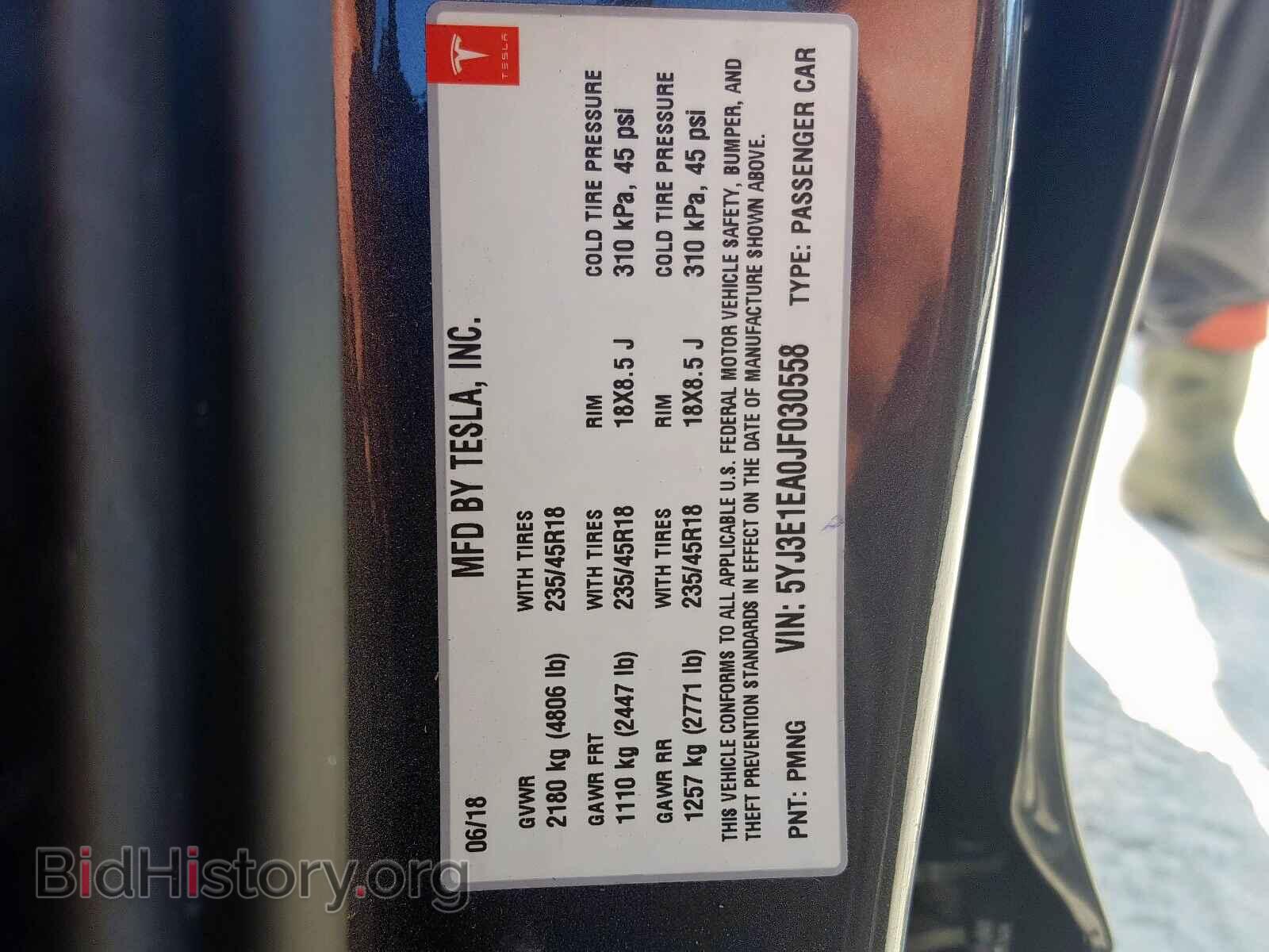 2018 TESLA MODEL 3 - VIN: 5YJ3E1EA0JF030558 - Фото 10