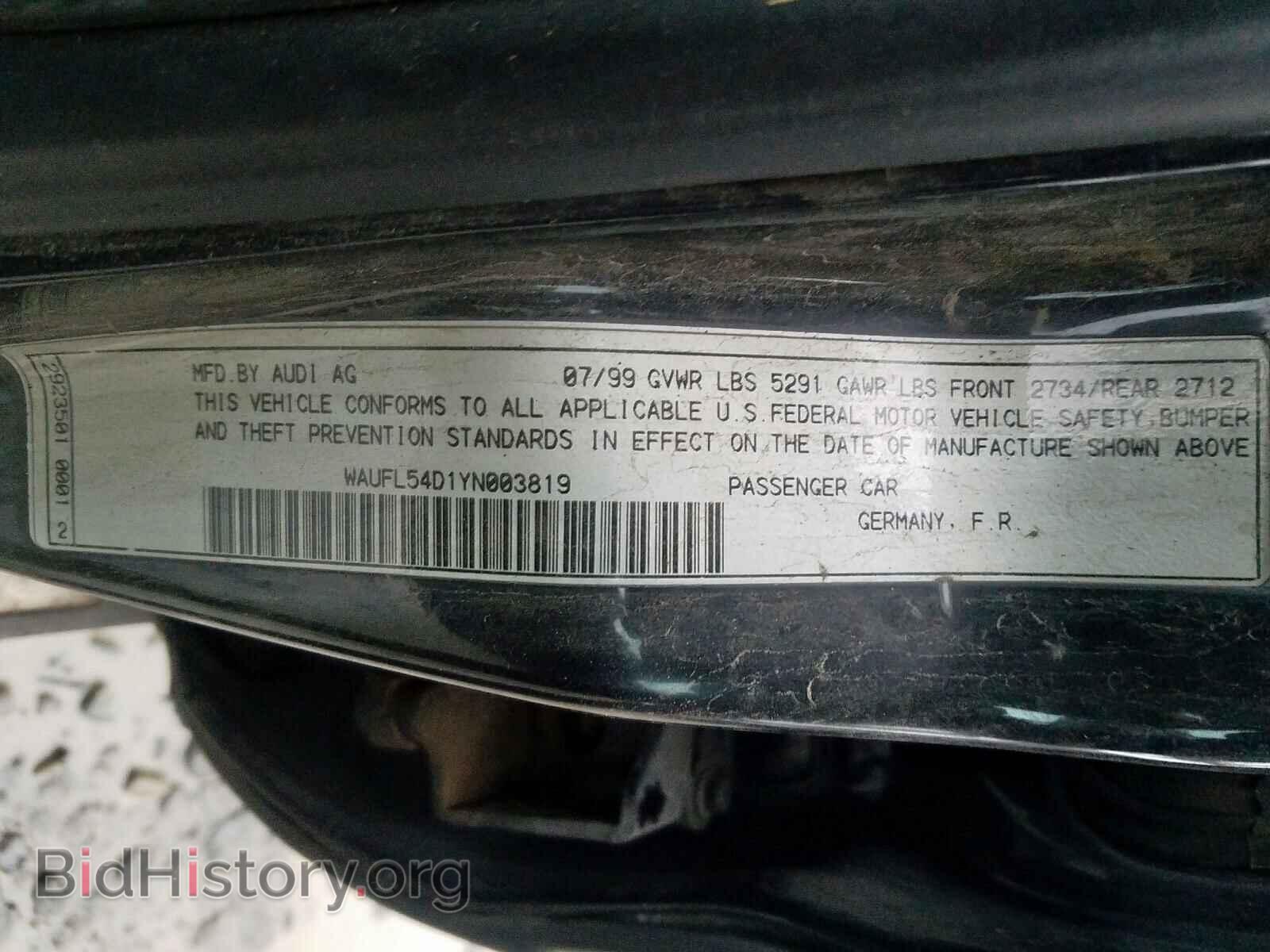 2000 AUDI A8 - VIN: WAUFL54D1YN003819 - Фото 10