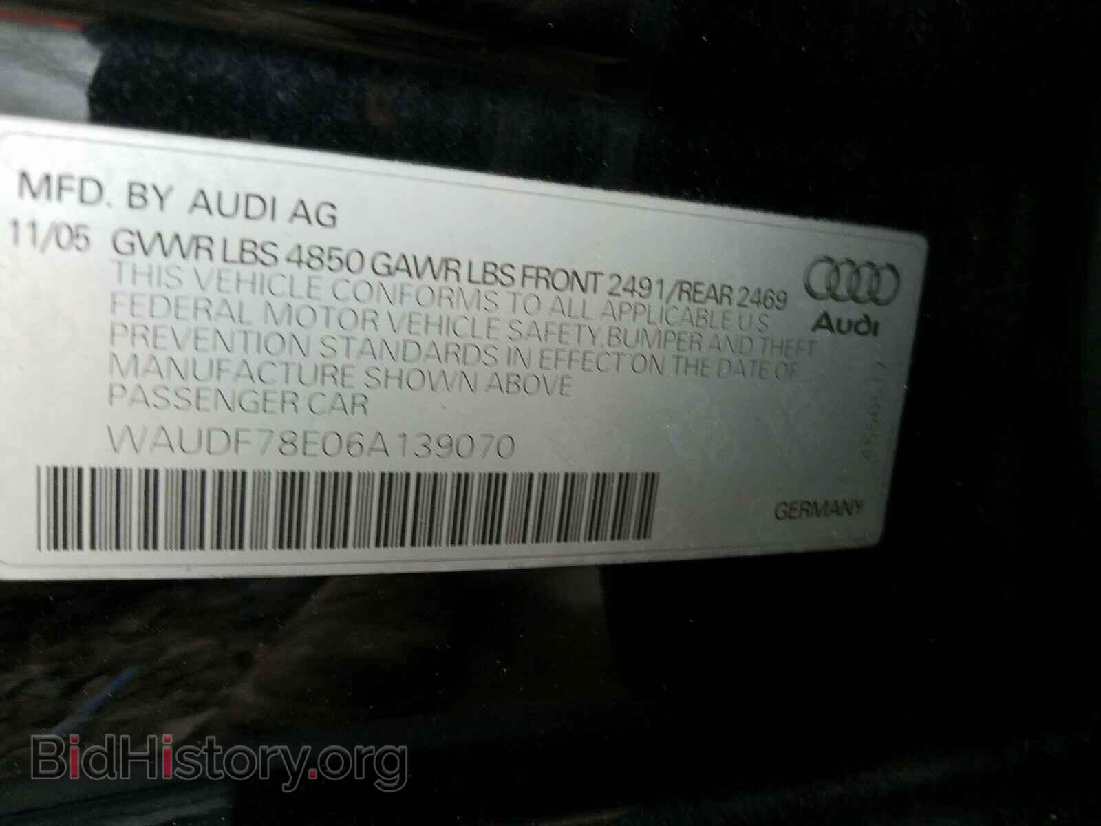 2006 AUDI A4 - VIN: WAUDF78E06A139070 - Фото 10
