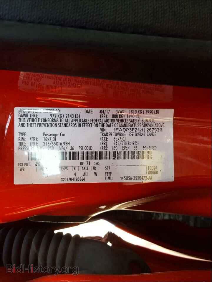 2017 FORD FOCUS - VIN: 1FADP3F21HL267929 - Фото 10