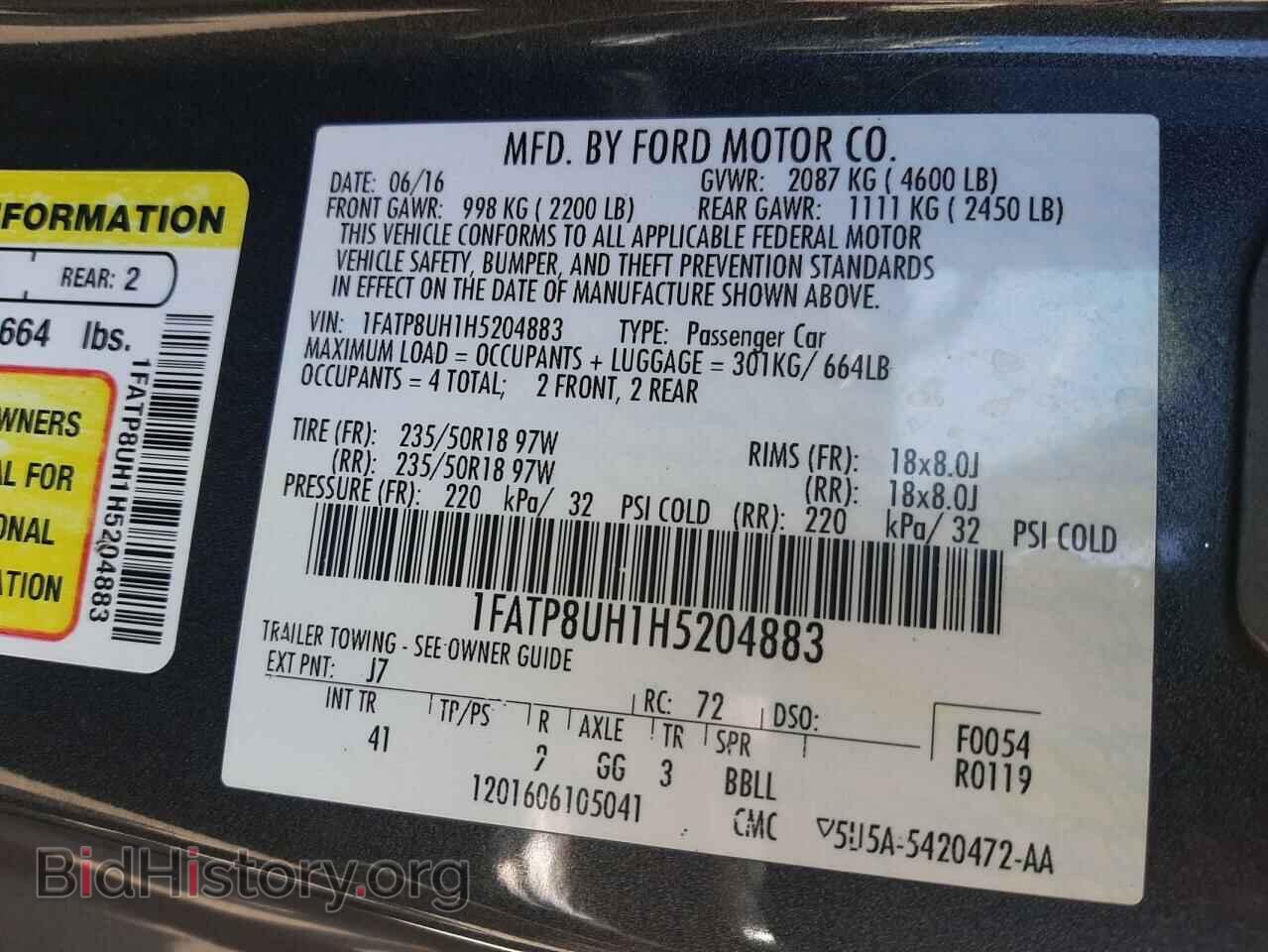 2017 FORD ALL Models - VIN: 1FATP8UH1H5204883 - Фото 13
