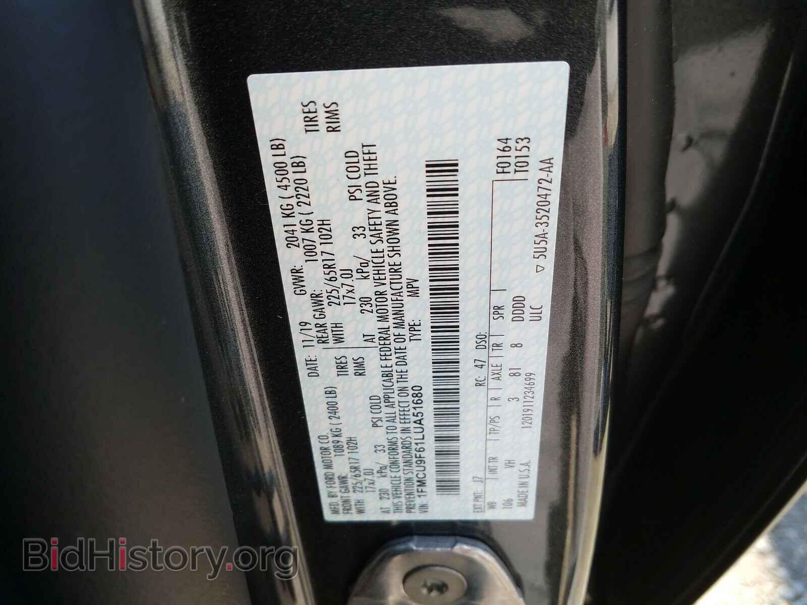 2020 FORD ESCAPE - VIN: 1FMCU9F61LUA51680 - Photo 10