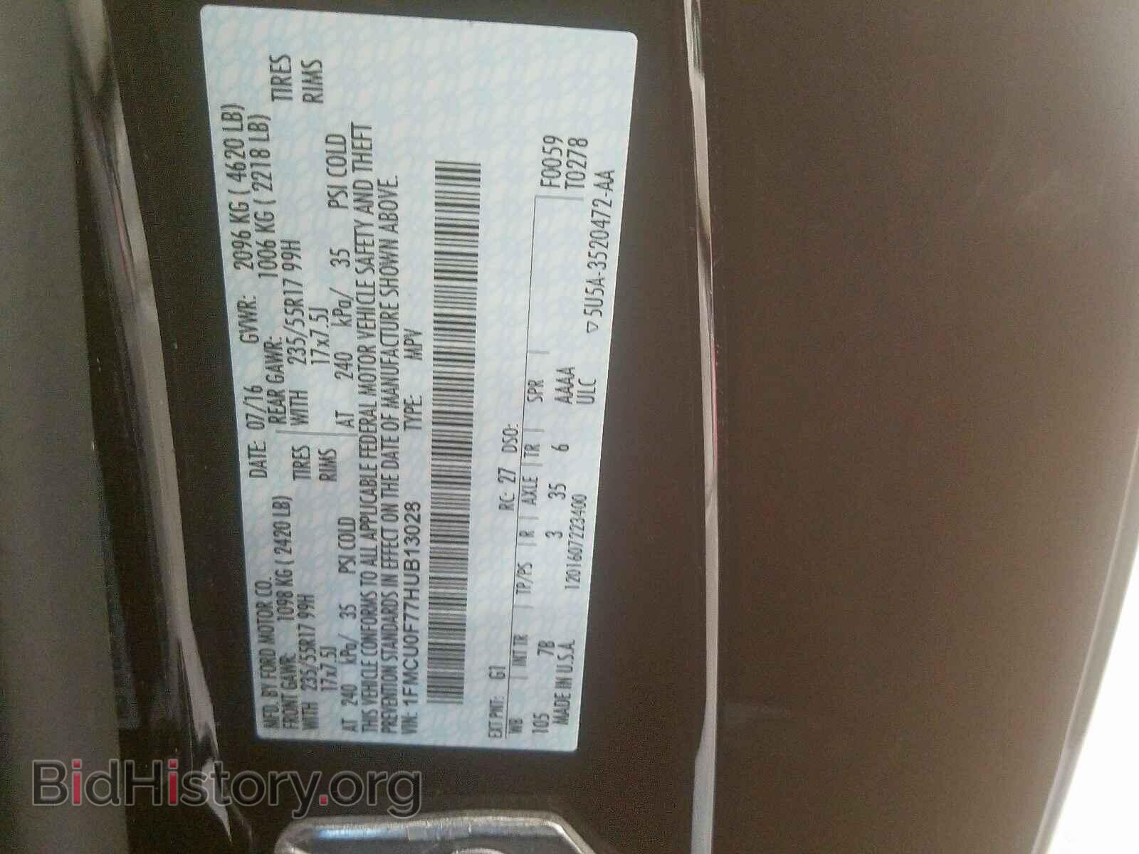 2017 FORD ESCAPE S - VIN: 1FMCU0F77HUB13028 - Фото 10