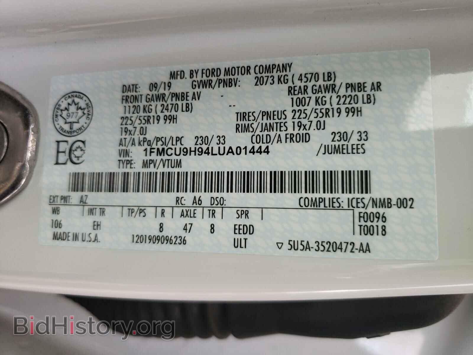 2020 FORD ESCAPE - VIN: 1FMCU9H94LUA01444 - Photo 10