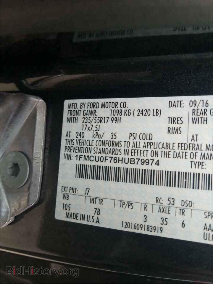 2017 FORD ESCAPE - VIN: 1FMCU0F76HUB79974 - Фото 10