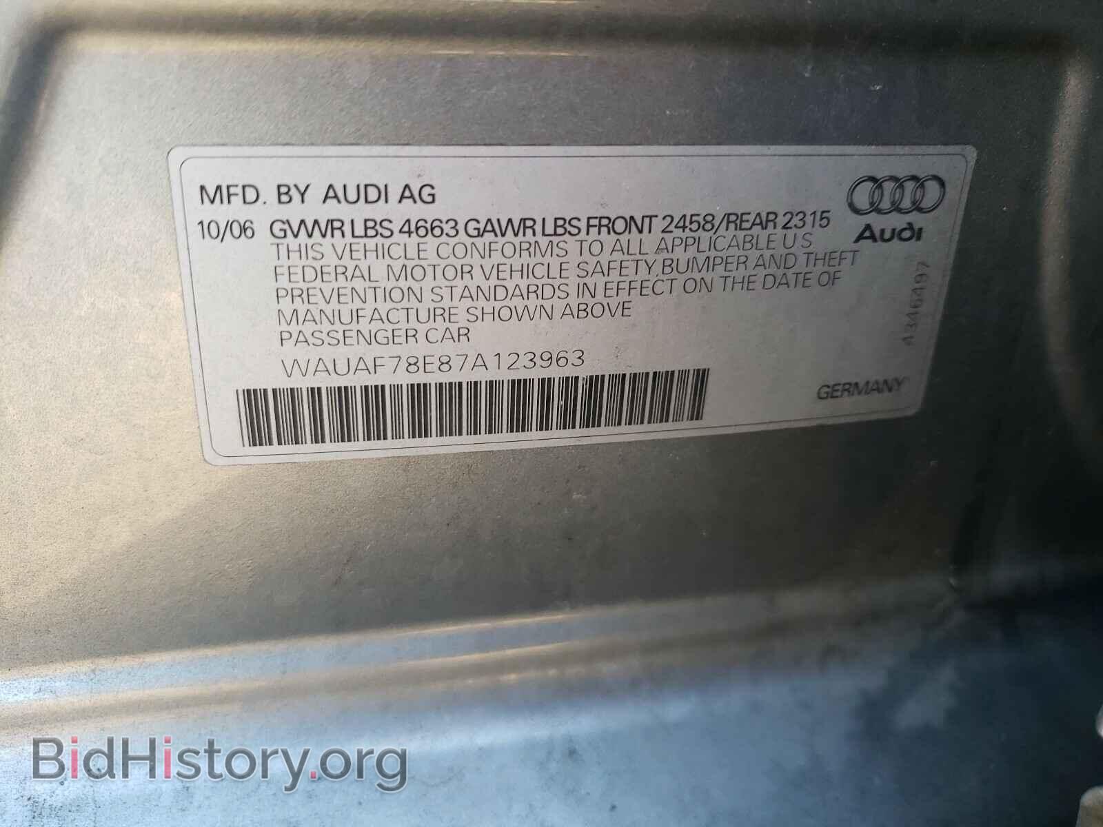 2007 AUDI A4 - VIN: WAUAF78E87A123963 - Photo 10