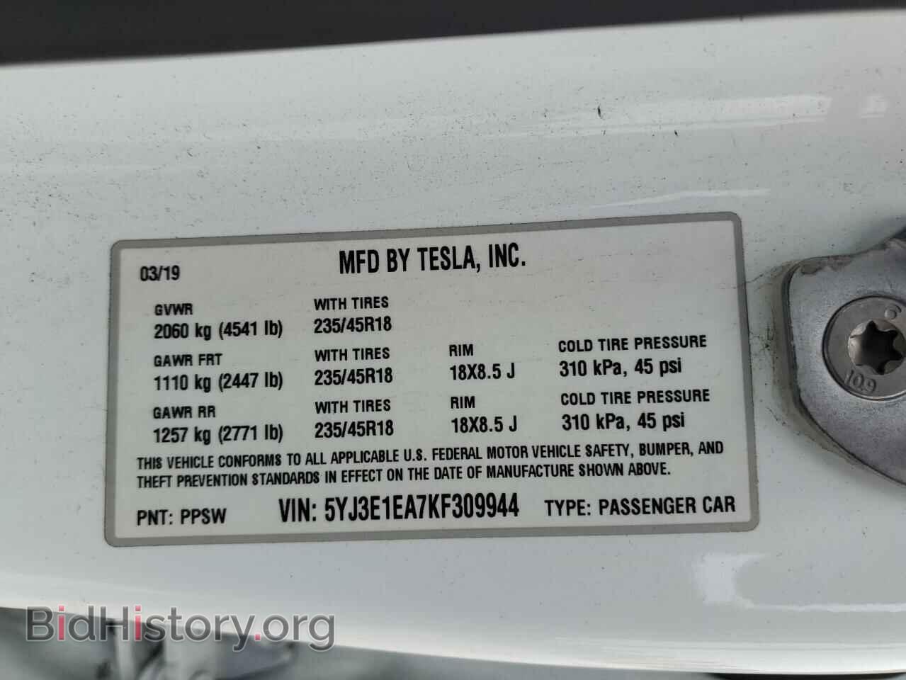 2019 TESLA MODEL 3 - VIN: 5YJ3E1EA7KF309944 - Photo 12