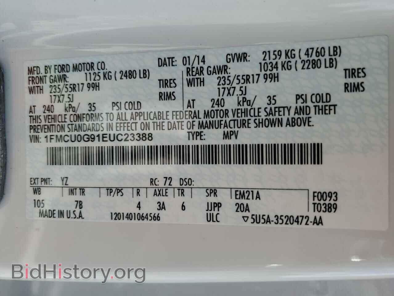 2014 FORD ESCAPE - VIN: 1FMCU0G91EUC23388 - Фото 10