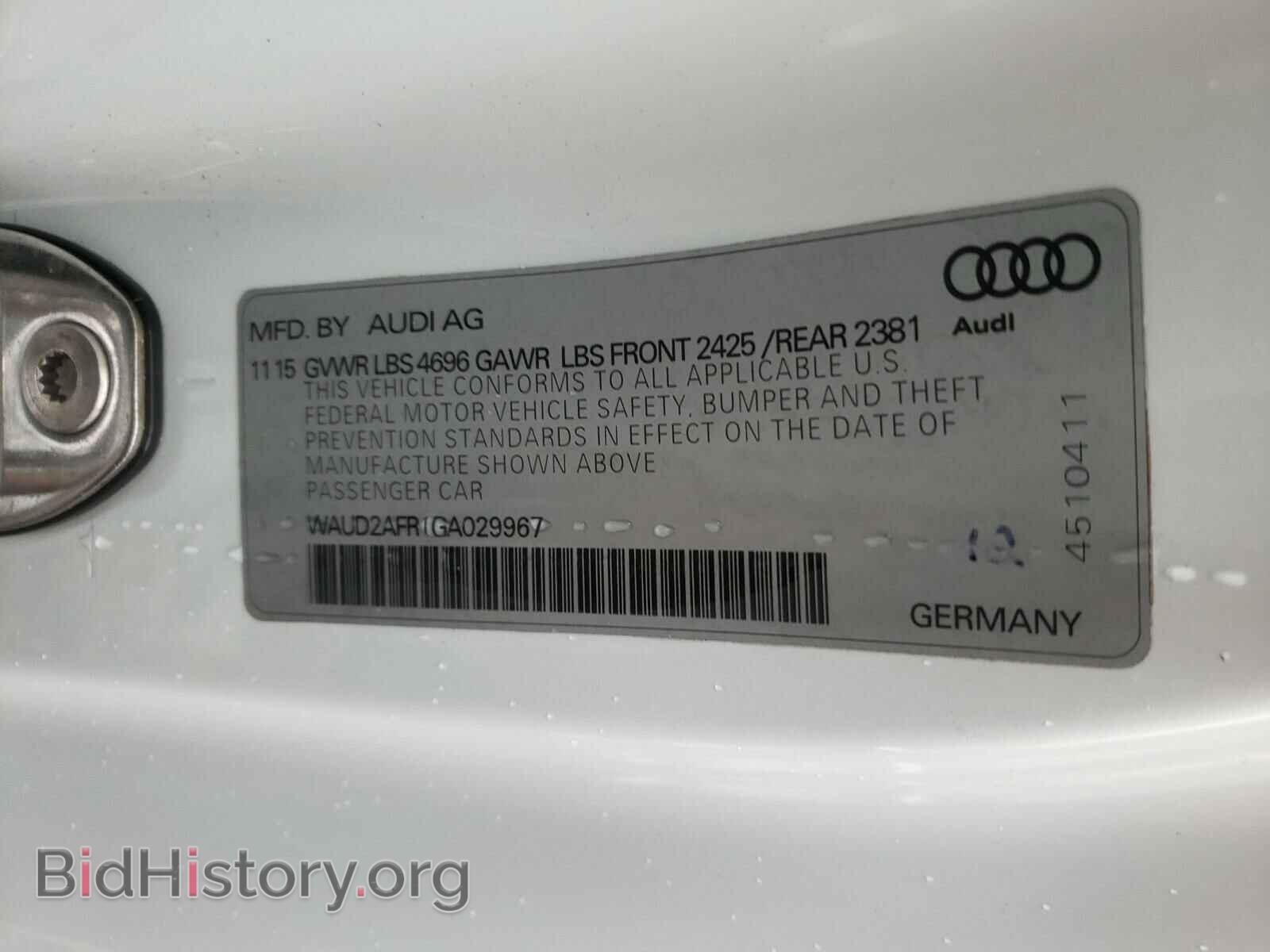 2016 AUDI A5 - VIN: WAUD2AFR1GA029967 - Фото 10