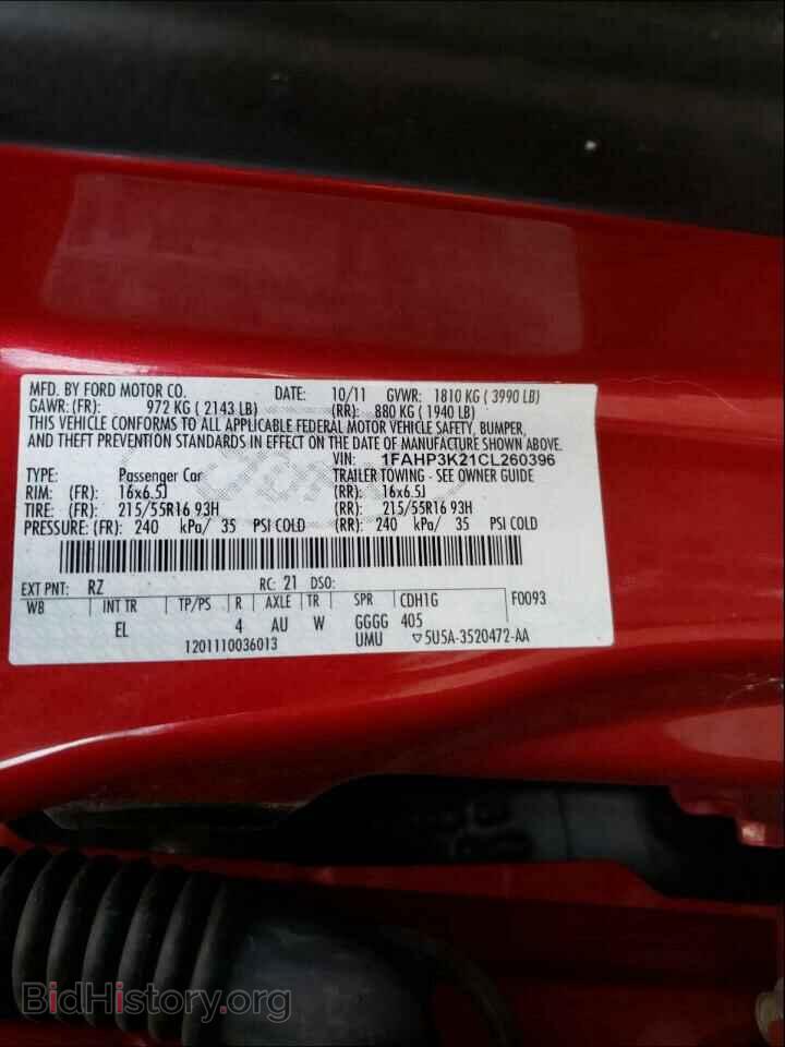 2012 FORD FOCUS - VIN: 1FAHP3K21CL260396 - Фото 10