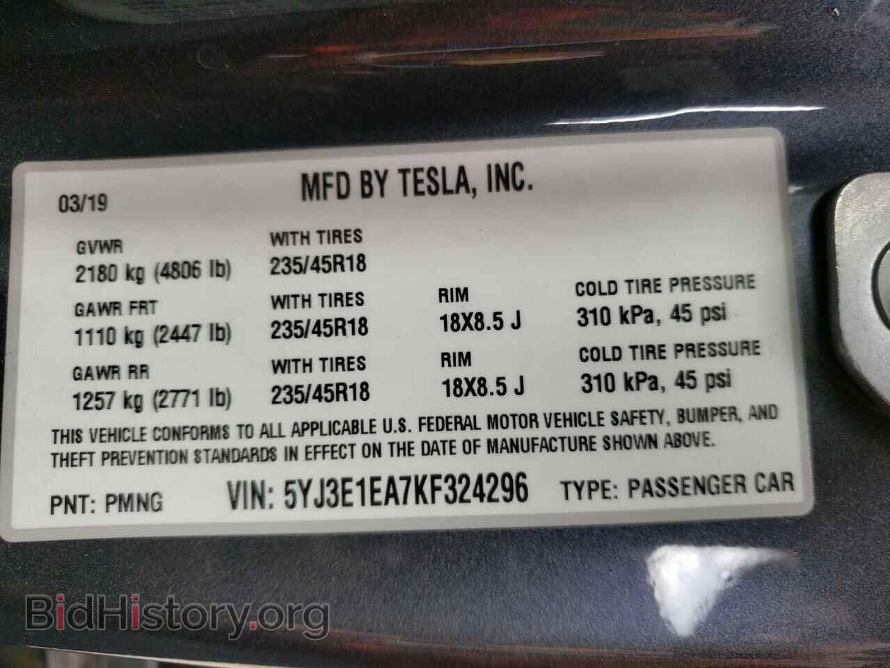 2019 TESLA MODEL 3 - VIN: 5YJ3E1EA7KF324296 - Photo 10