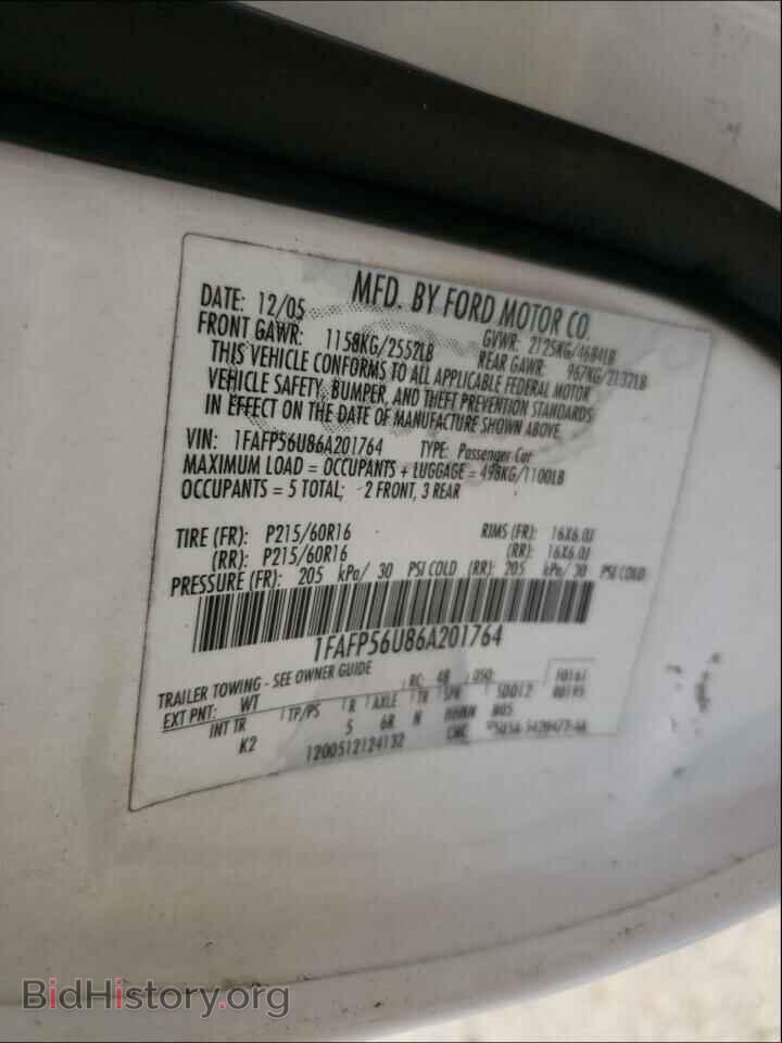 2006 FORD TAURUS - VIN: 1FAFP56U86A201764 - Photo 10