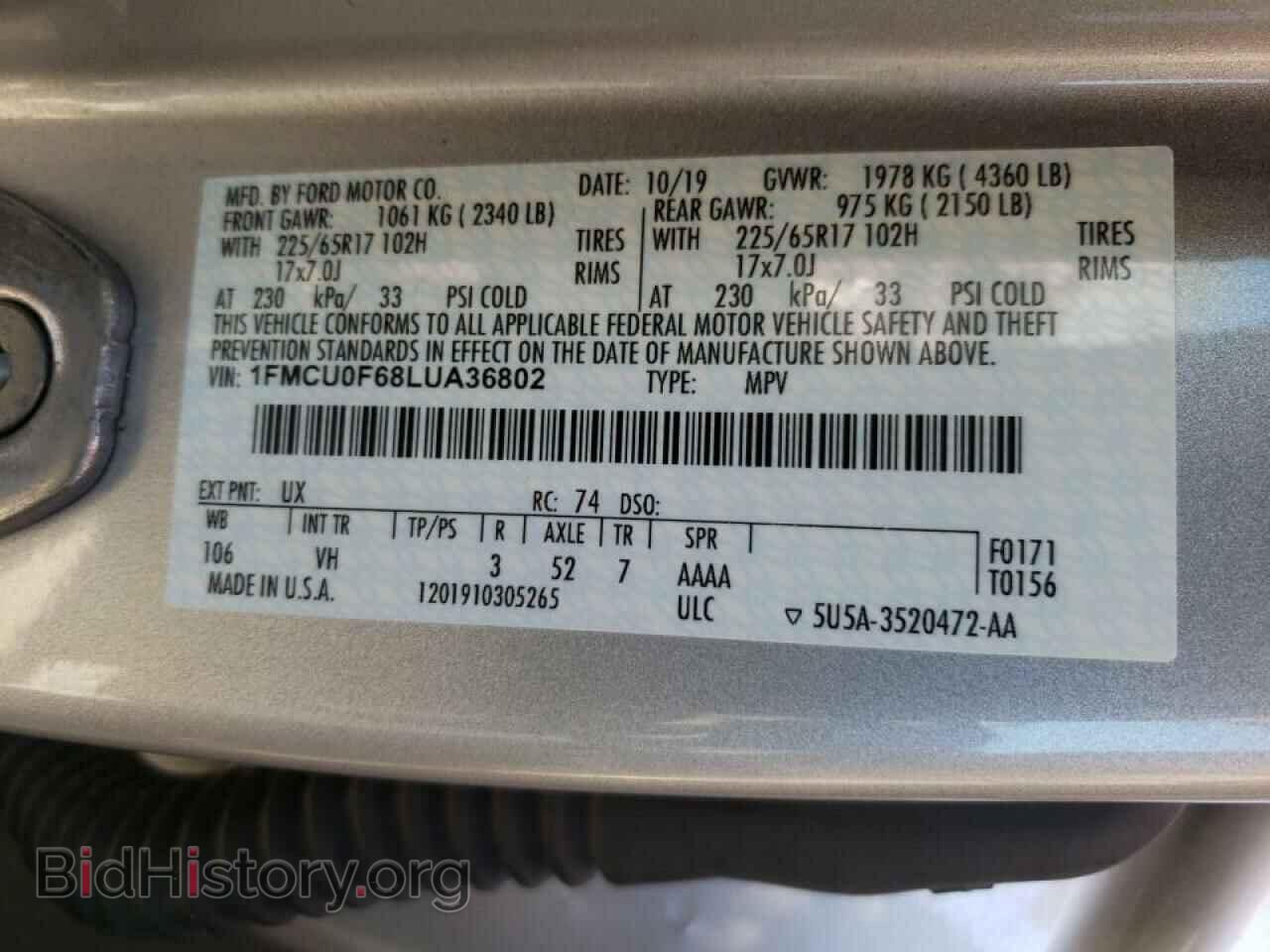 2020 FORD ESCAPE - VIN: 1FMCU0F68LUA36802 - Photo 10