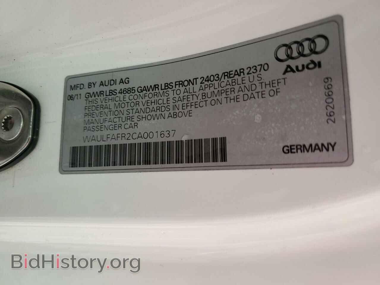 2012 AUDI A5 - VIN: WAULFAFR2CA001637 - Photo 10