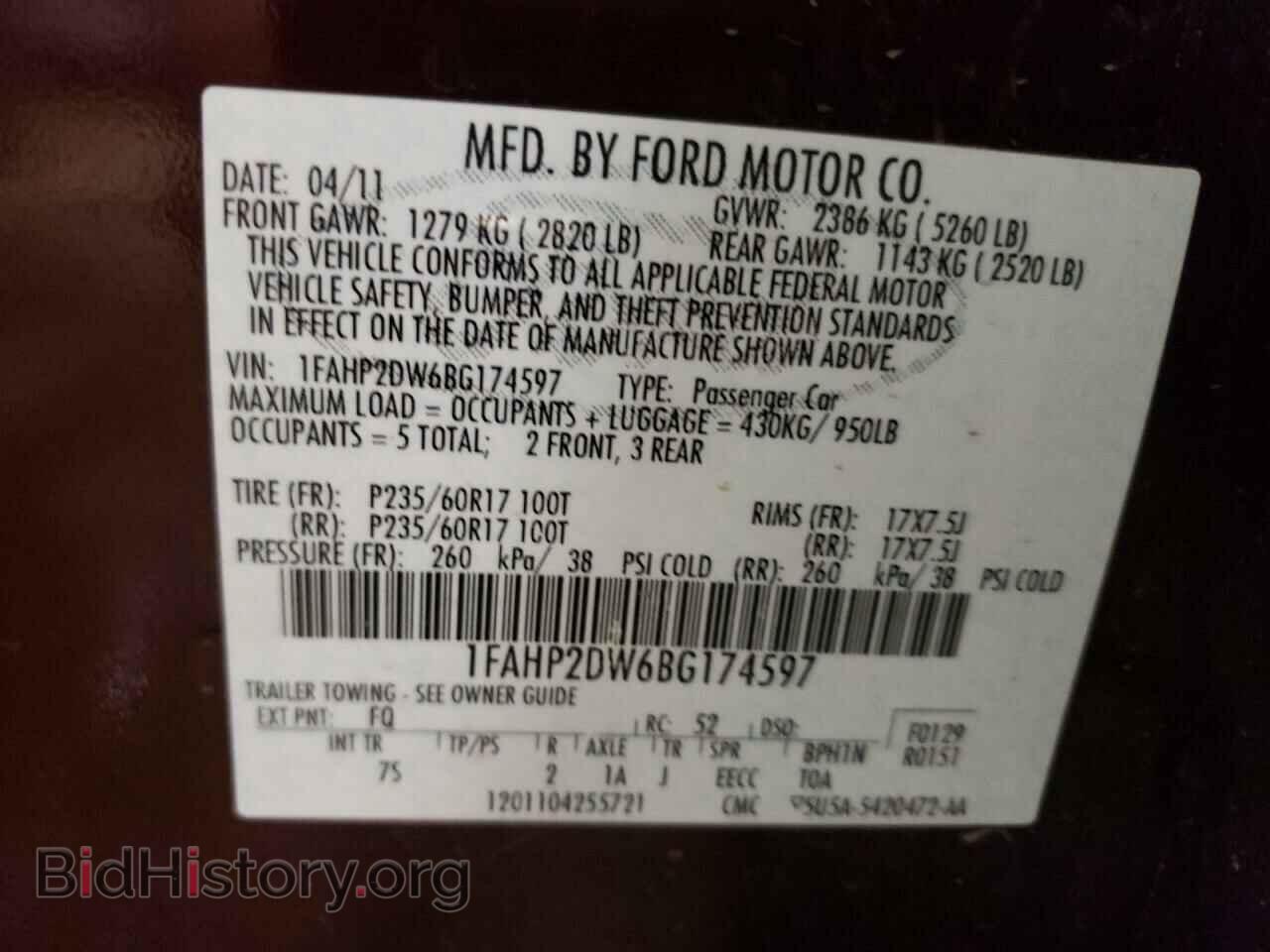 2011 FORD TAURUS - VIN: 1FAHP2DW6BG174597 - Фото 10