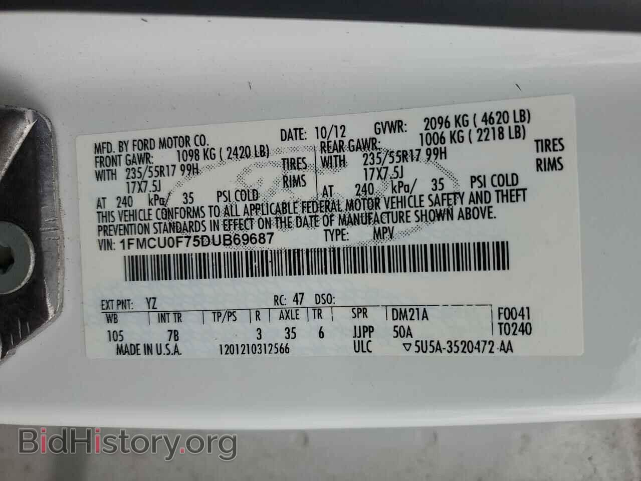 2013 FORD ESCAPE - VIN: 1FMCU0F75DUB69687 - Фото 12
