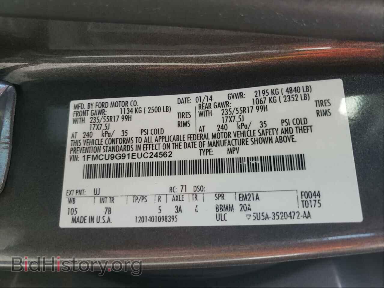 2014 FORD ESCAPE - VIN: 1FMCU9G91EUC24562 - Photo 10