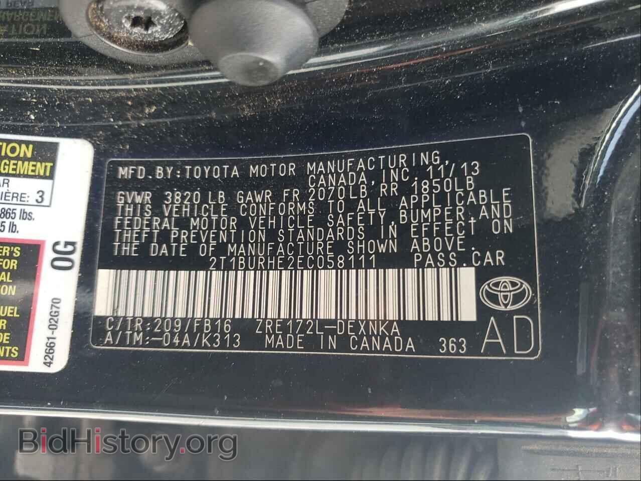 2014 TOYOTA COROLLA - VIN: 2T1BURHE2EC058111 - Фото 10