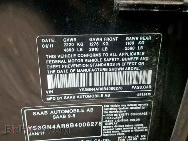 2011 SAAB 9 5 - VIN: YS3GN4AR6B4006278 - Фото 10