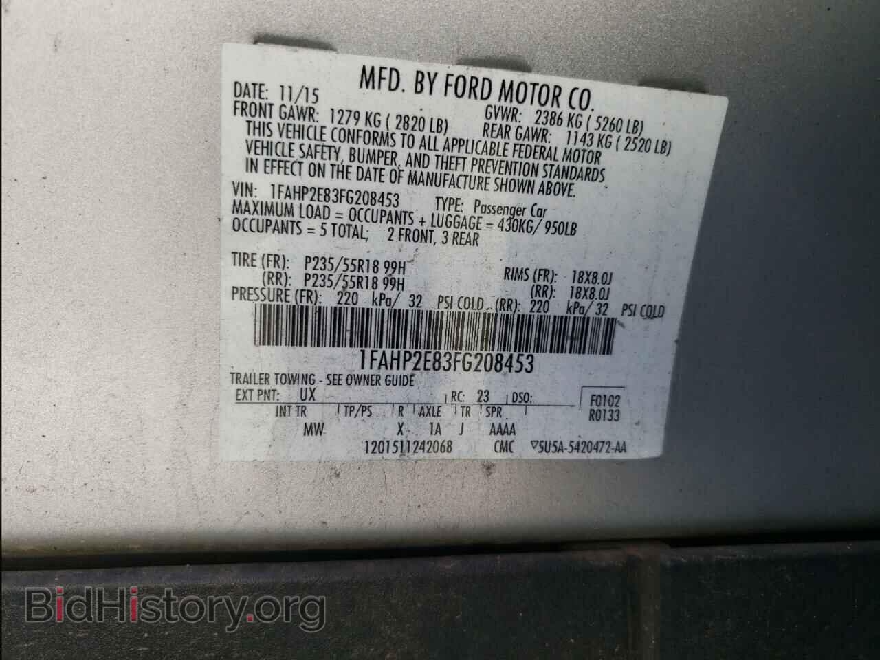 2015 FORD TAURUS - VIN: 1FAHP2E83FG208453 - Фото 10