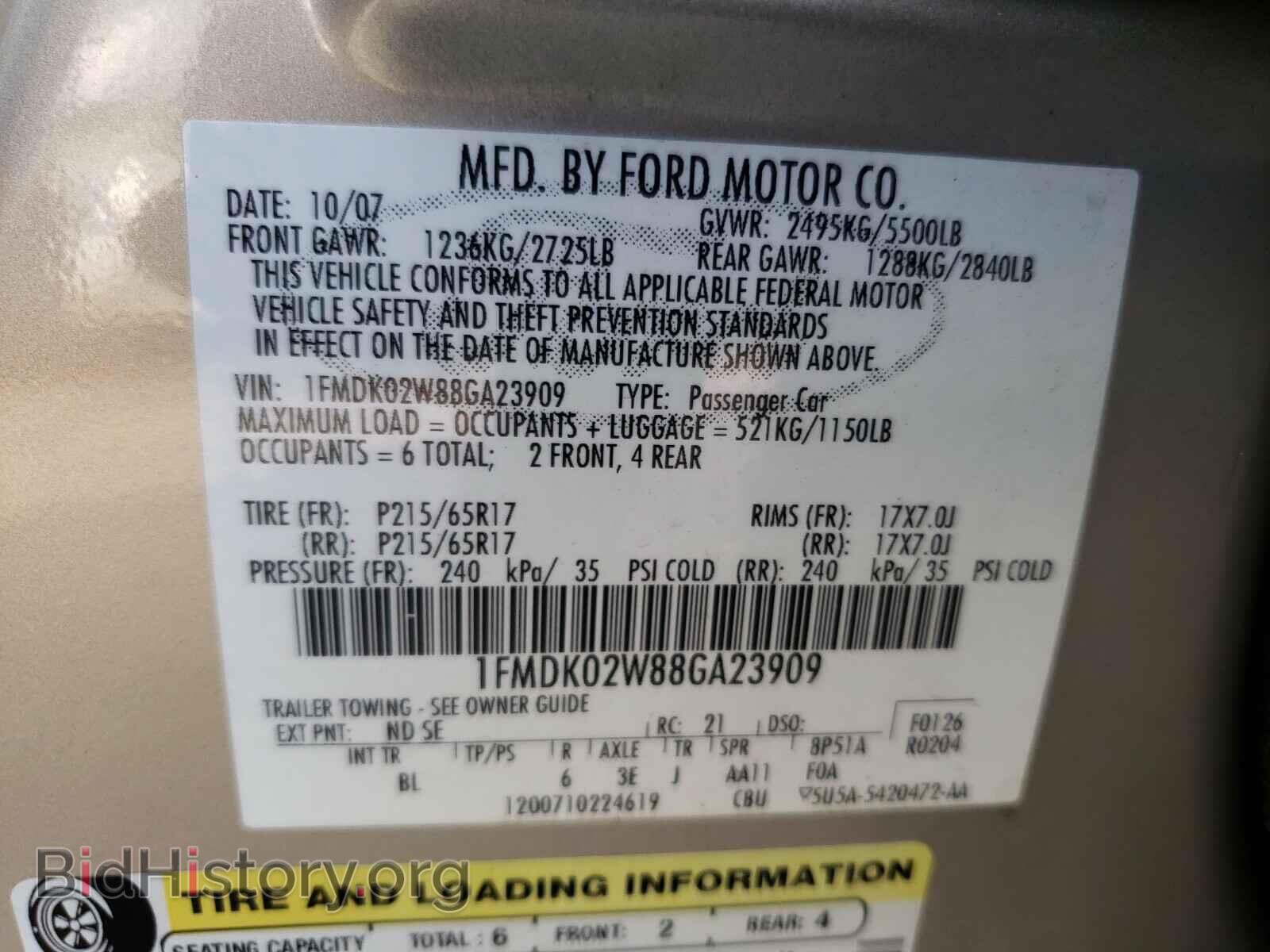2008 FORD TAURUS - VIN: 1FMDK02W88GA23909 - Фото 10