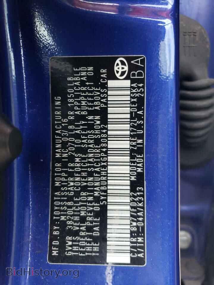 2016 TOYOTA COROLLA - VIN: 5YFBURHEXGP480842 - Фото 12