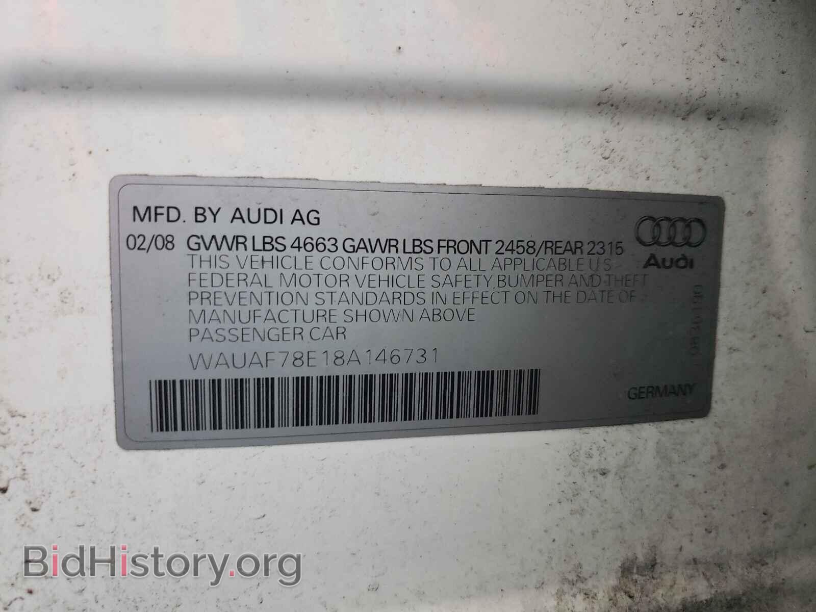 2008 AUDI A4 - VIN: WAUAF78E18A146731 - Фото 10