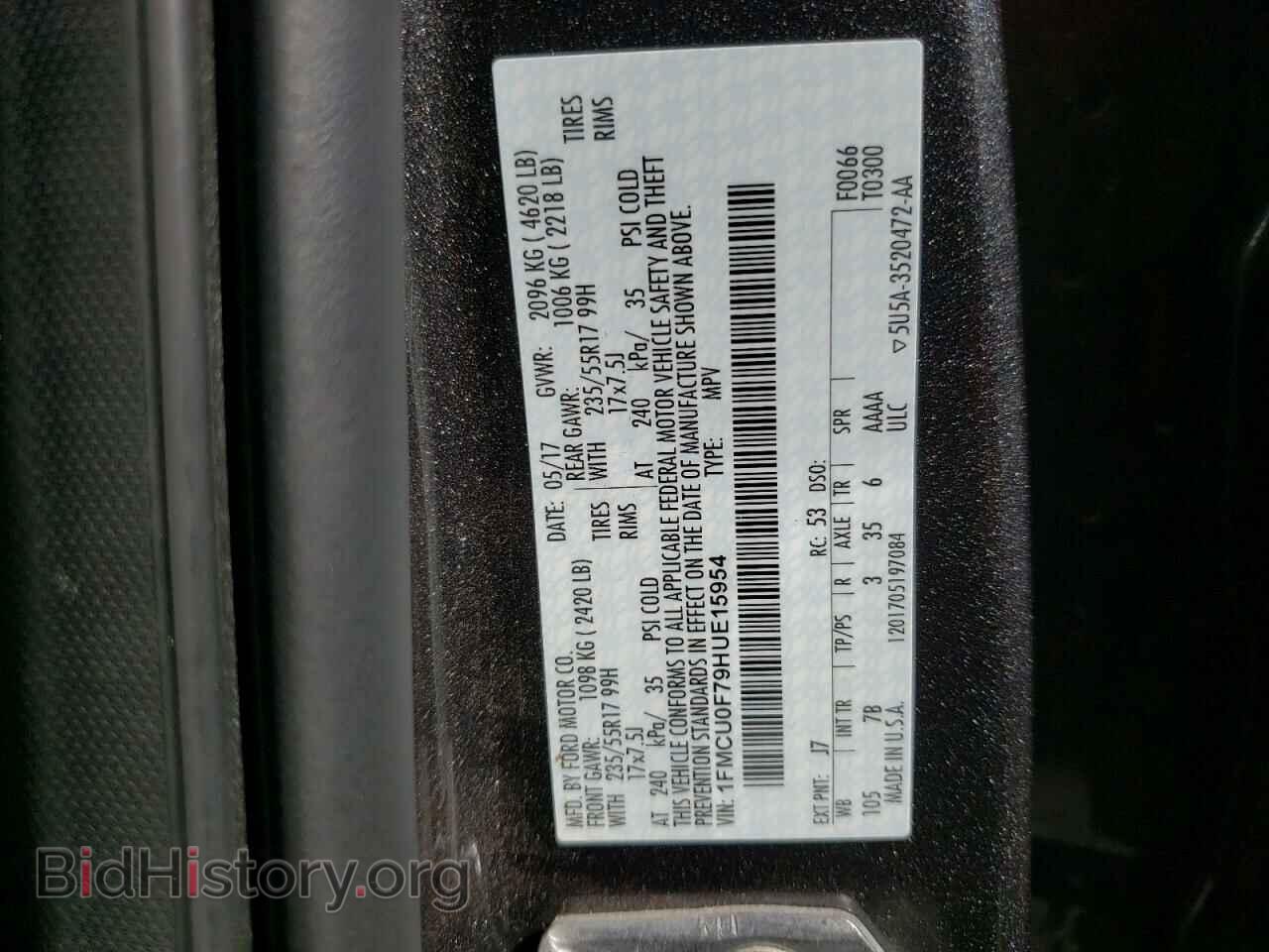 2017 FORD ESCAPE - VIN: 1FMCU0F79HUE15954 - Фото 10