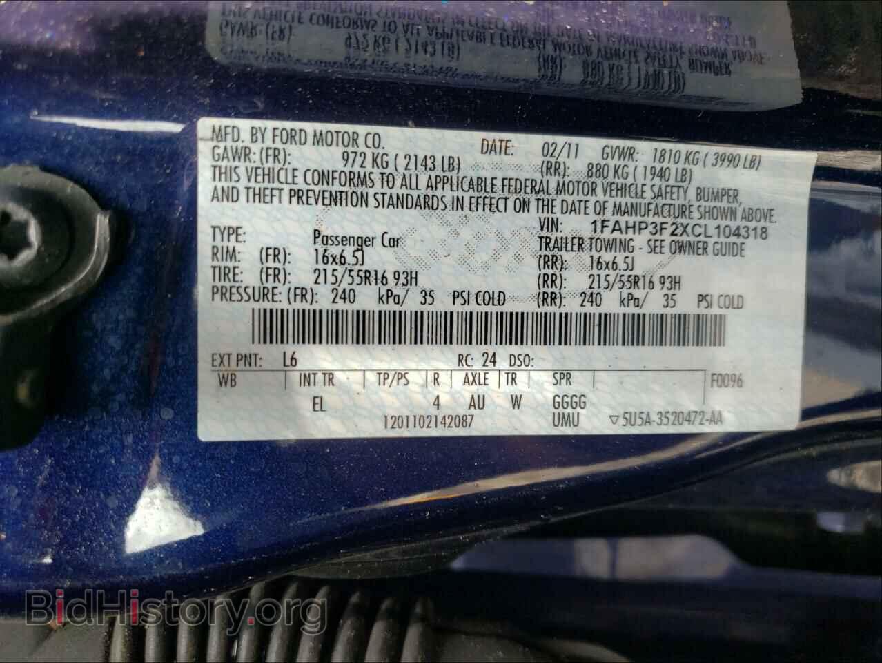 2012 FORD FOCUS - VIN: 1FAHP3F2XCL104318 - Фото 10