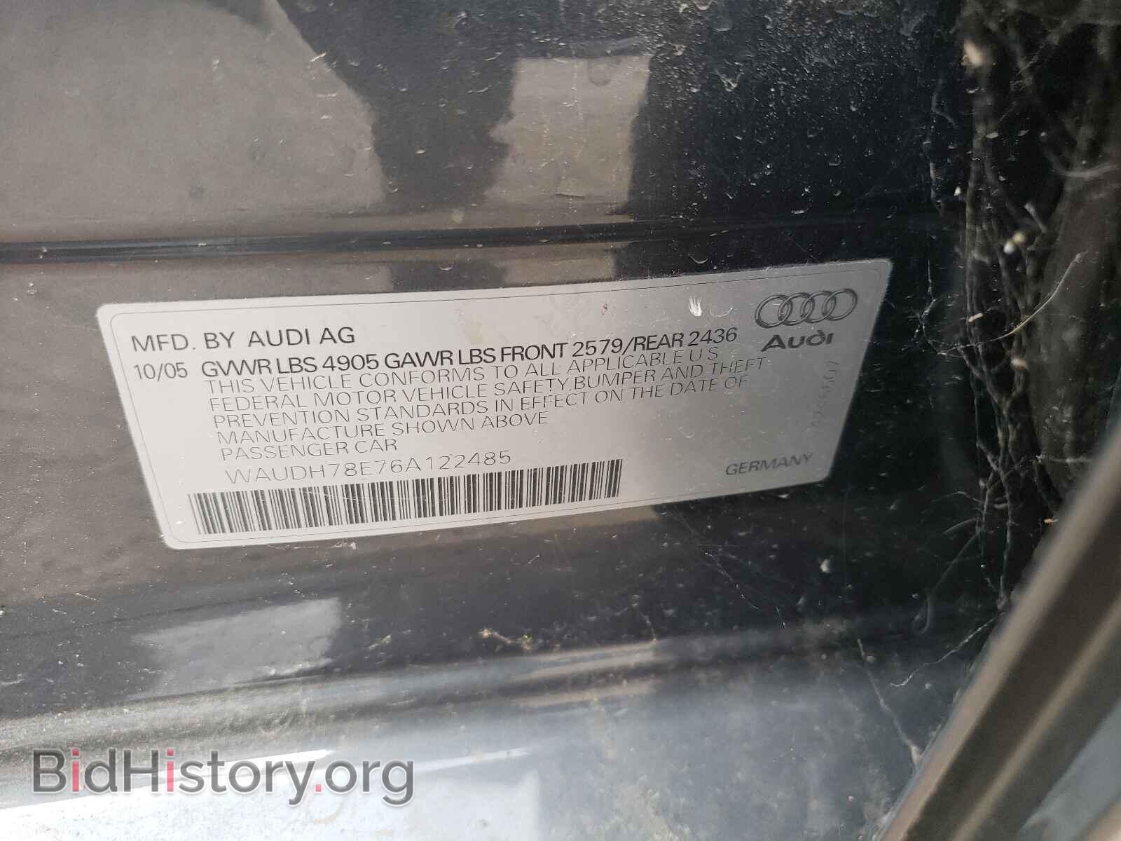 2006 AUDI A4 - VIN: WAUDH78E76A122485 - Фото 9