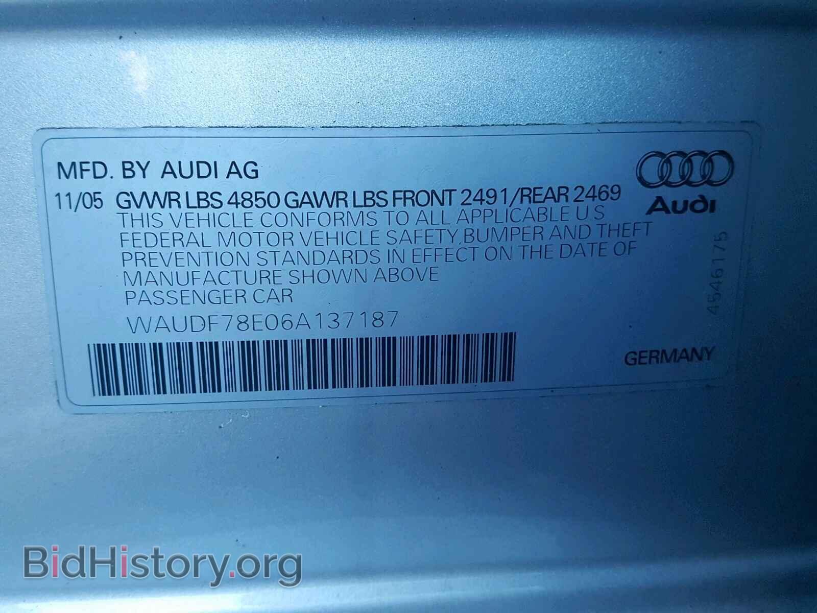 2006 AUDI A4 - VIN: WAUDF78E06A137187 - Фото 10