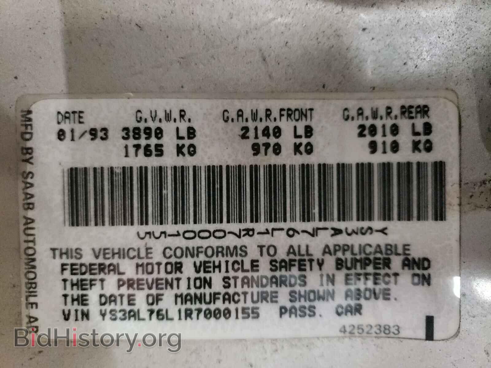 1994 SAAB 900 - VIN: YS3AL76L1R7000155 - Фото 10