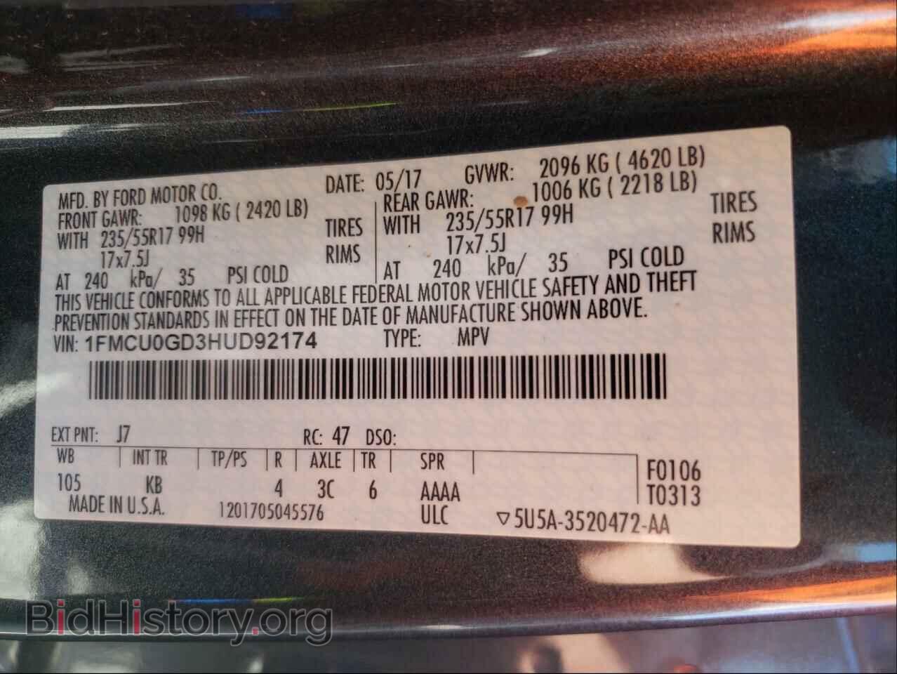 2017 FORD ESCAPE - VIN: 1FMCU0GD3HUD92174 - Фото 10