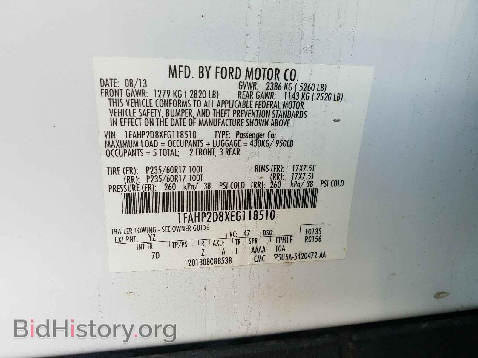 2014 FORD TAURUS - VIN: 1FAHP2D8XEG118510 - Фото 10