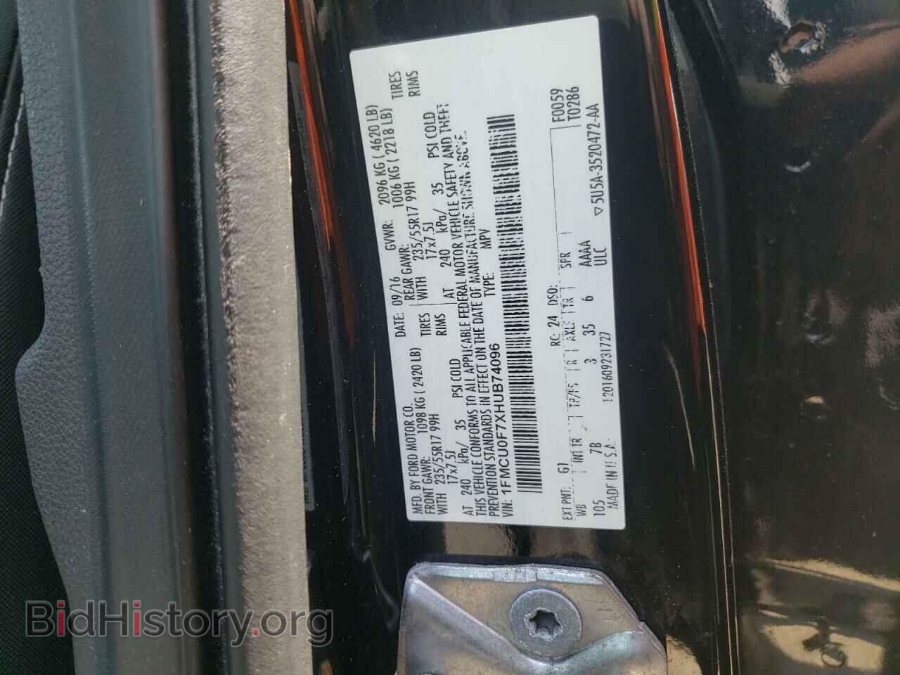 2017 FORD ESCAPE - VIN: 1FMCU0F7XHUB74096 - Фото 10
