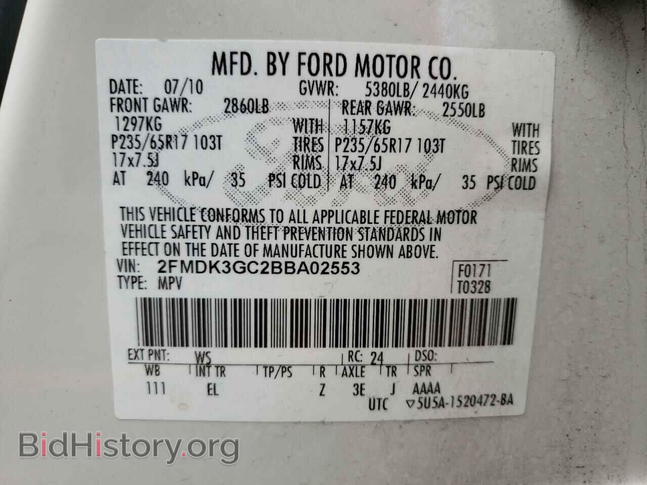 2011 FORD EDGE - VIN: 2FMDK3GC2BBA02553 - Фото 10
