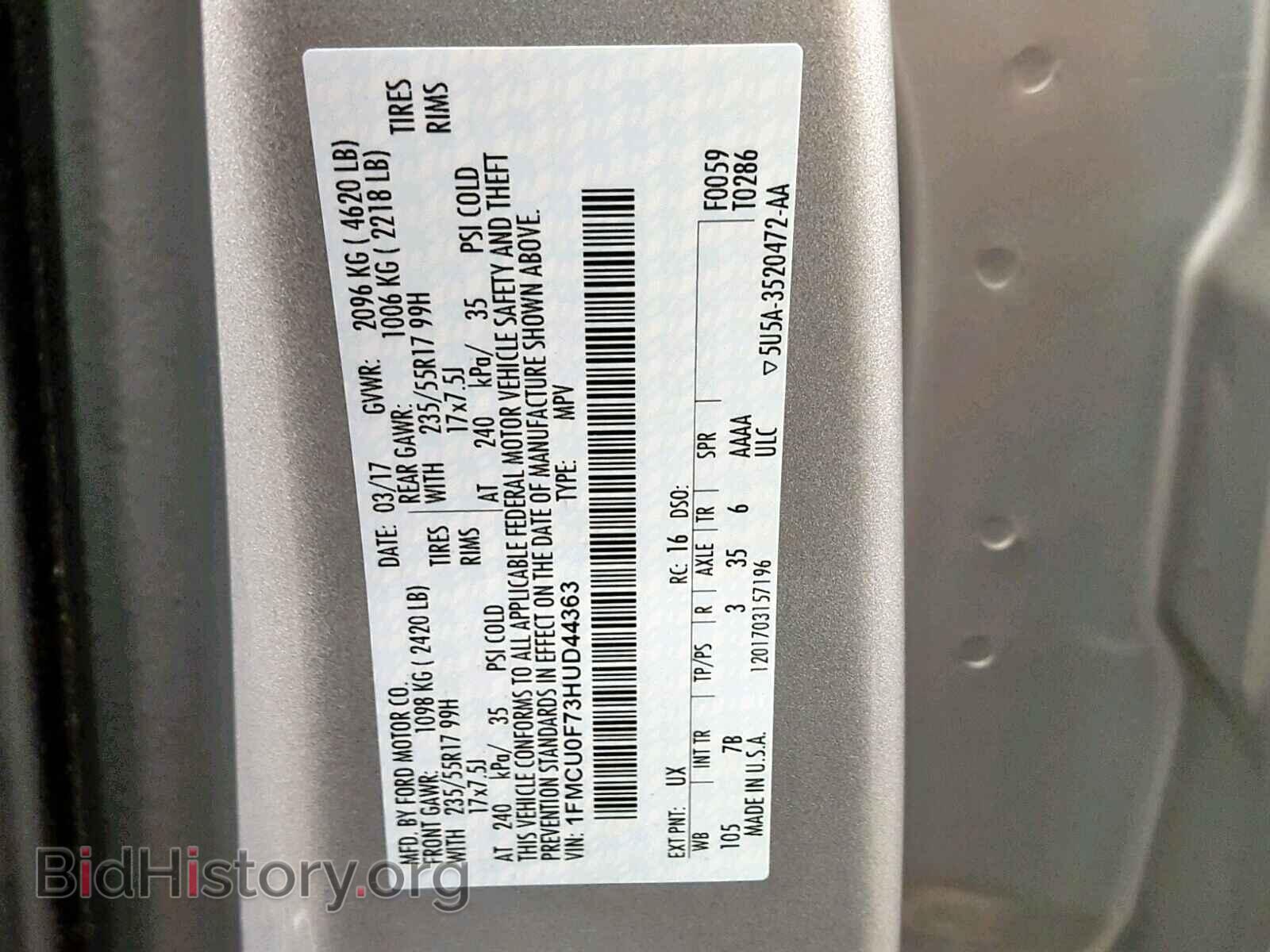 2017 FORD ESCAPE S - VIN: 1FMCU0F73HUD44363 - Фото 10