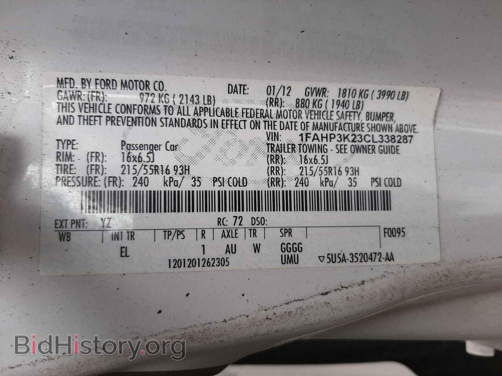 2012 FORD FOCUS - VIN: 1FAHP3K23CL338287 - Фото 10