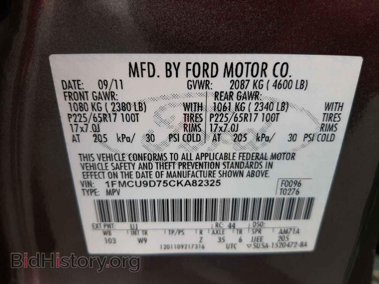 2012 FORD ESCAPE - VIN: 1FMCU9D75CKA82325 - Фото 10