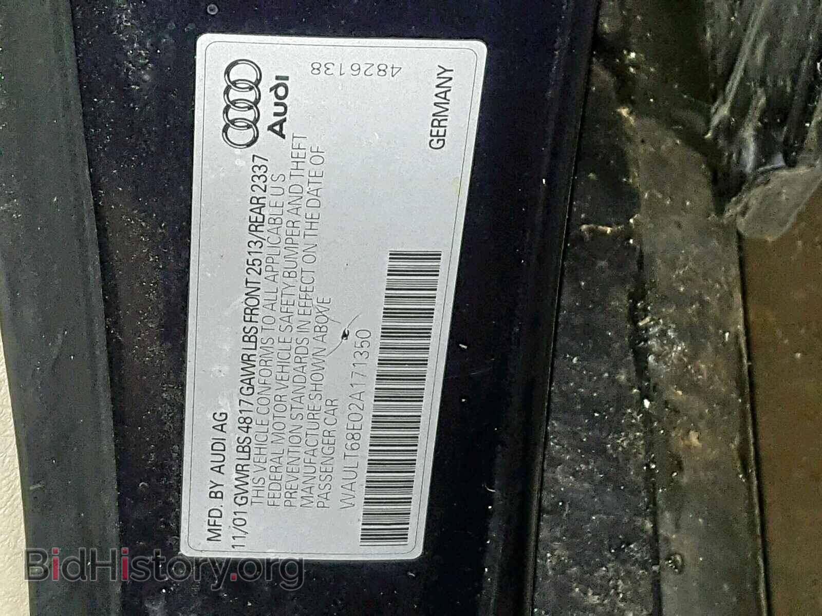 2002 AUDI A4 - VIN: WAULT68E02A171350 - Фото 10