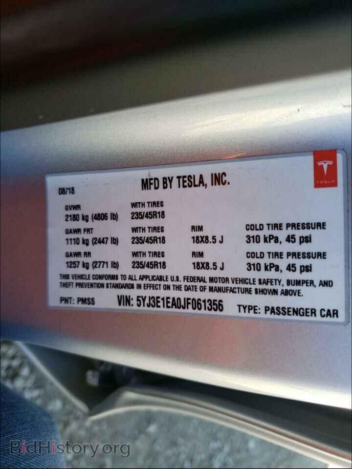 2018 TESLA MODEL 3 - VIN: 5YJ3E1EA0JF061356 - Фото 10